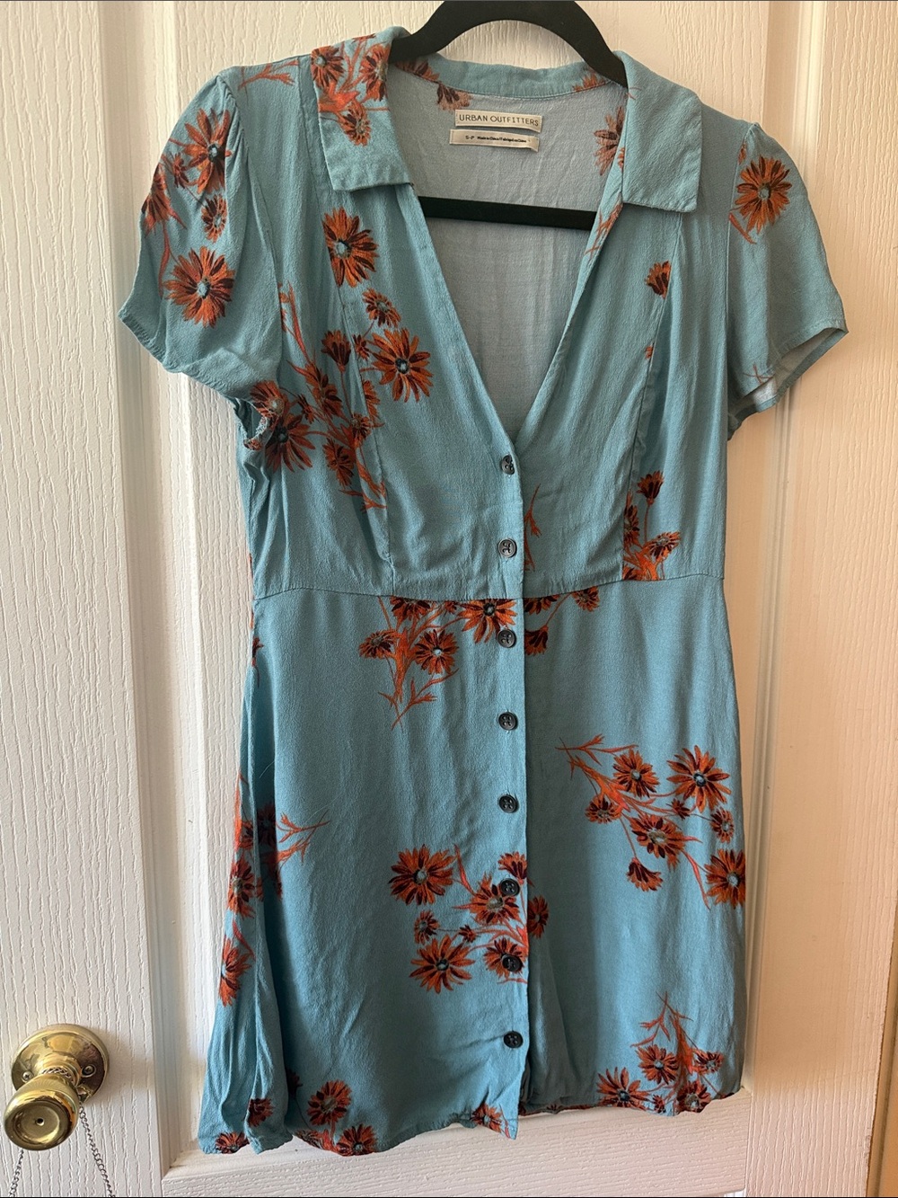 Urban Outfitters teal blue floral button-front mini dress